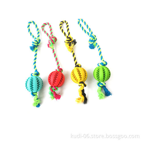 Tug of War Chewing Shaking Treat Natural Rubber Ball Cotton Rope Dog Toy